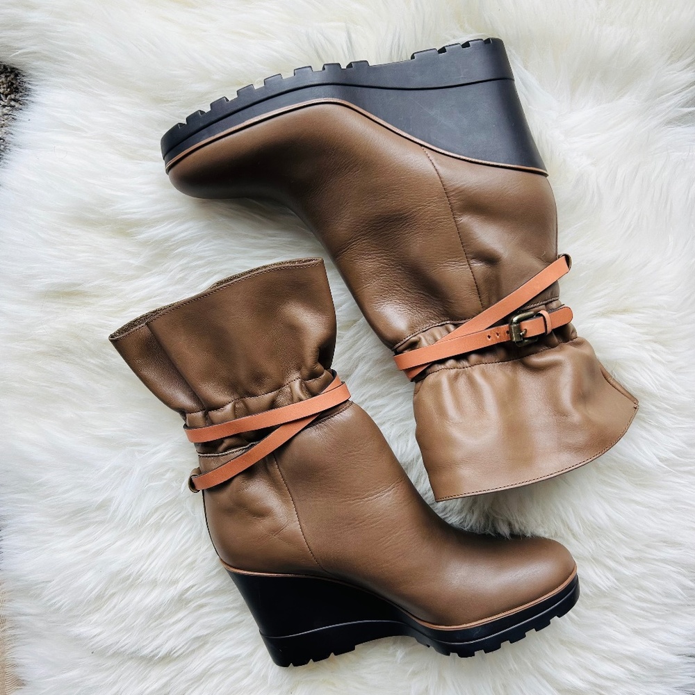 NWOT See by Chloe Leather Wedge Booties